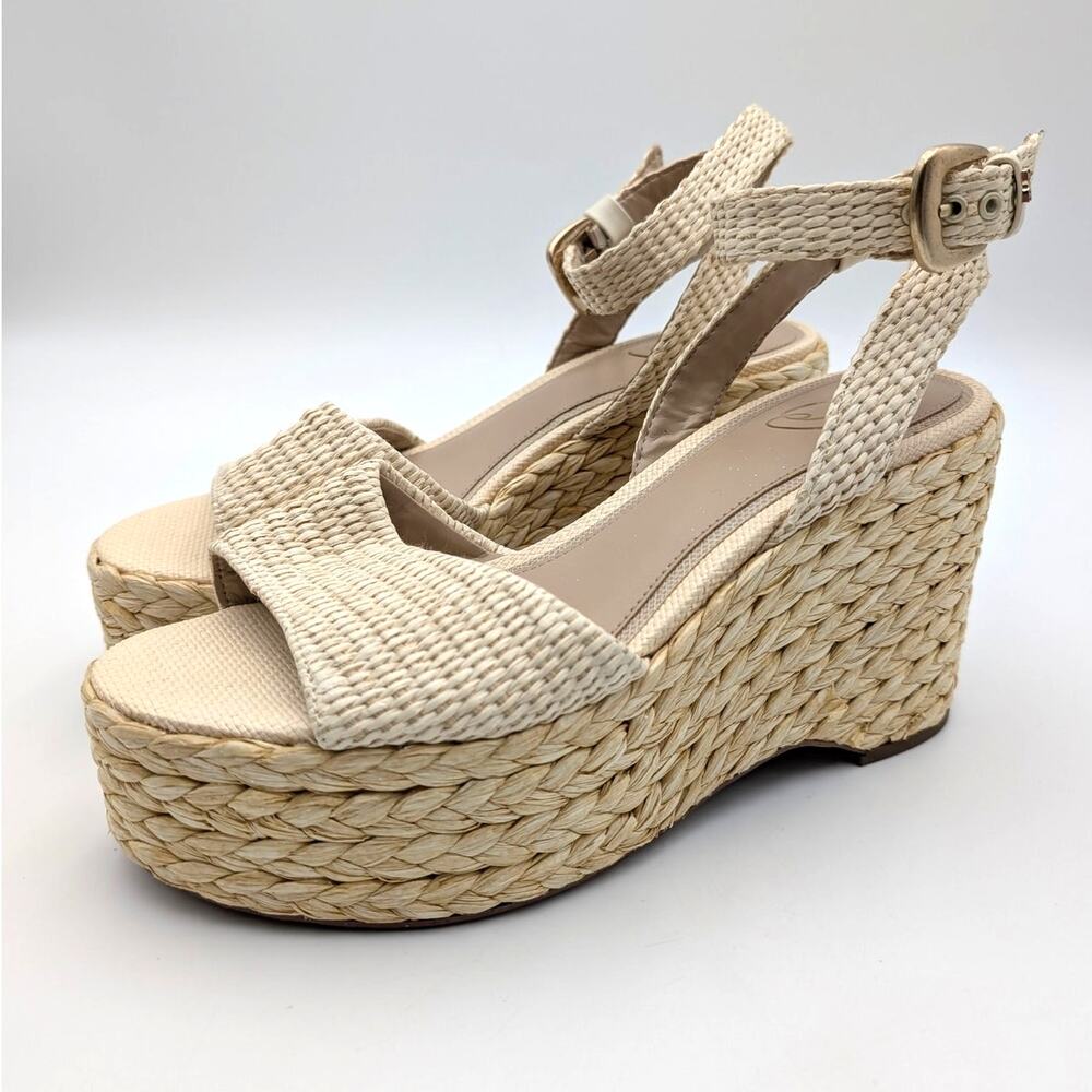 Sam Edelman April Platform Wedge Sandals Women's Linen Raffia Size US10M EU41